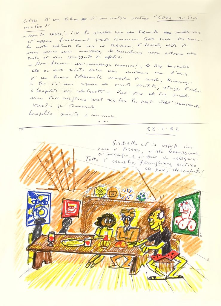 Dibujo de 'El libro de mis sueños' de Fellini donde documenta su primer encuentro onírico con Picasso.